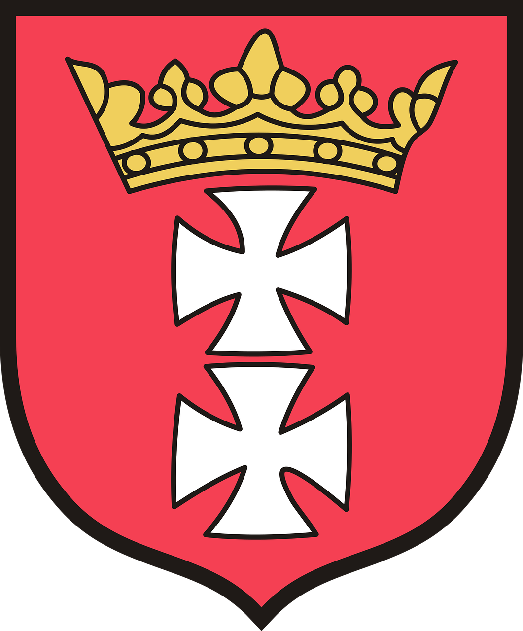 Gdansk coat of arms. Polish dialects from Pomeranian family are spoken there