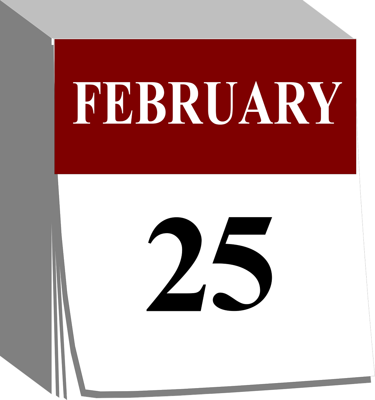 A calendar page with date February 25th
